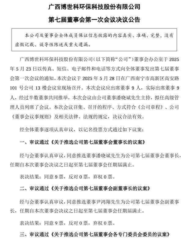 博世科：推選潘曉斌先生為公司第七屆董事會(huì)董事長(zhǎng)